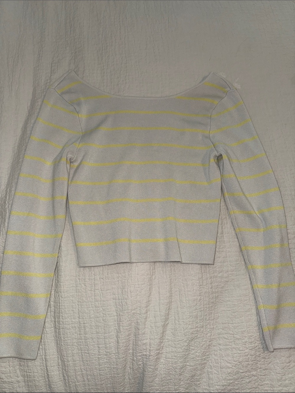 Zara Light blue Cropped Boatneck Sweater with Pale Yellow Stripes